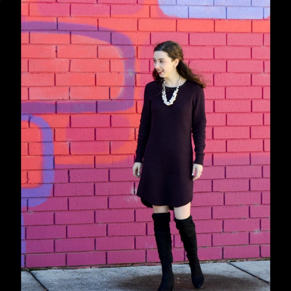 LOFT sweater dress burgundy knit long sleeve